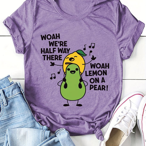 Women's Cartoon Fruit Print T-Shirt - Short Sleeve Top