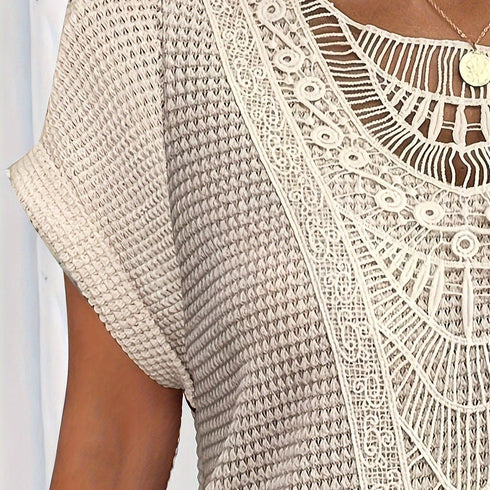 Contrast Lace Crew Neck T-Shirt