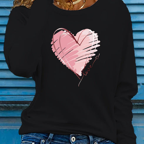 Women's Heart & Love Print Long Sleeve T-Shirt