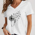 Dandelion Print V Neck T-Shirt for Spring & Summer