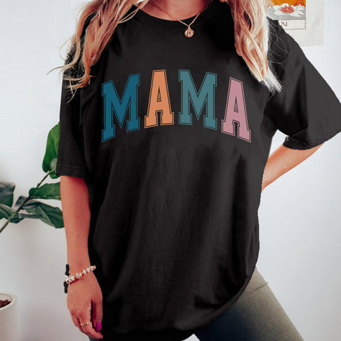 Mama Letter Print T-shirt - Short Sleeve Casual Top