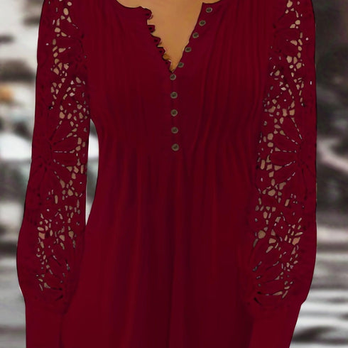 Women's Lace Contrast Pleated Long Sleeve T-Shirt