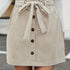 Solid Textured Casual Knotted Button Front Skirt
