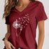 Dandelion Print V Neck T-Shirt for Spring & Summer