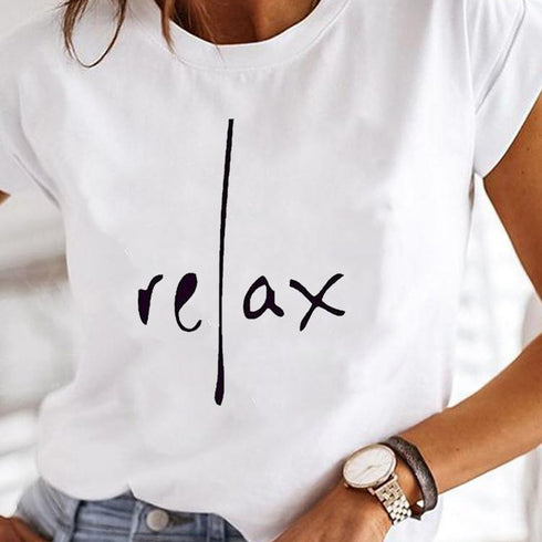 Relax Print Crew Neck T-Shirt for Women