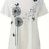 Dandelion & Butterfly Print T-Shirt Casual Crew Neck Top