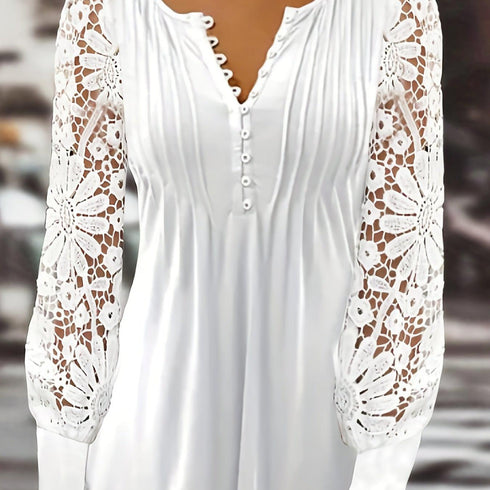 Women's Lace Contrast Pleated Long Sleeve T-Shirt