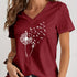 Dandelion Print V Neck T-Shirt for Spring & Summer