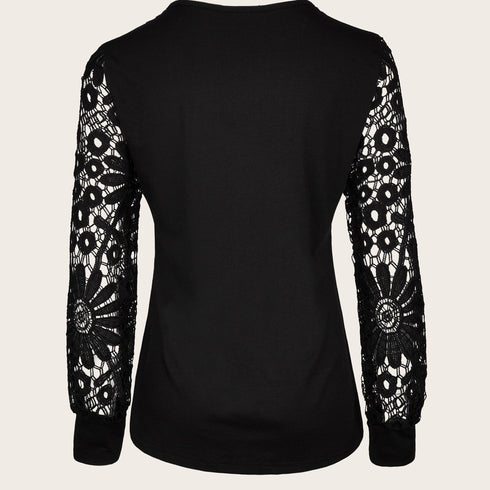 Women's Lace Contrast Pleated Long Sleeve T-Shirt