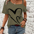 Women's Heart Print One Shoulder T-Shirt