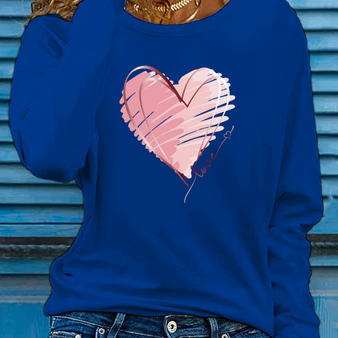 Women's Heart & Love Print Long Sleeve T-Shirt