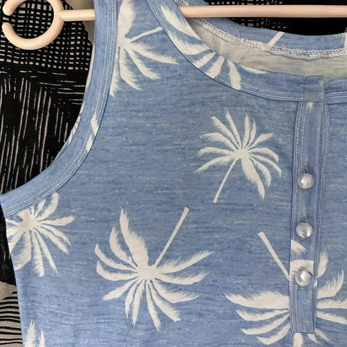 Graphic Print Button Front Tank Top