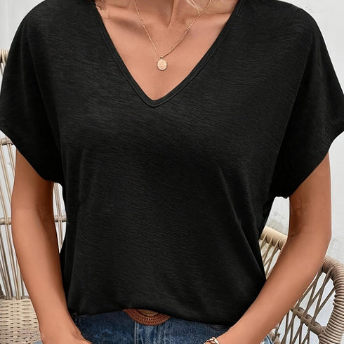 V Neck Loose Solid Casual T-shirt for Spring Summer