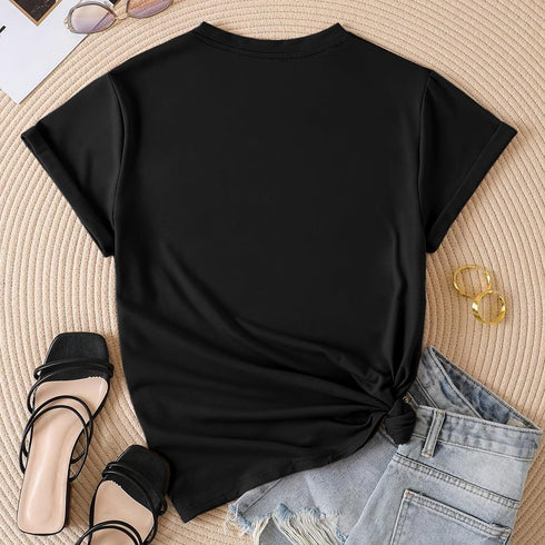 Q & Heart Print Crew Neck T-Shirt