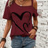 Women's Heart Print One Shoulder T-Shirt