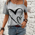 Women's Heart Print One Shoulder T-Shirt