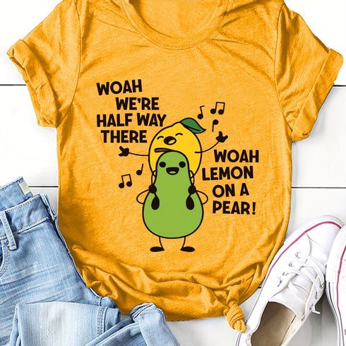 Women's Cartoon Fruit Print T-Shirt - Short Sleeve Top