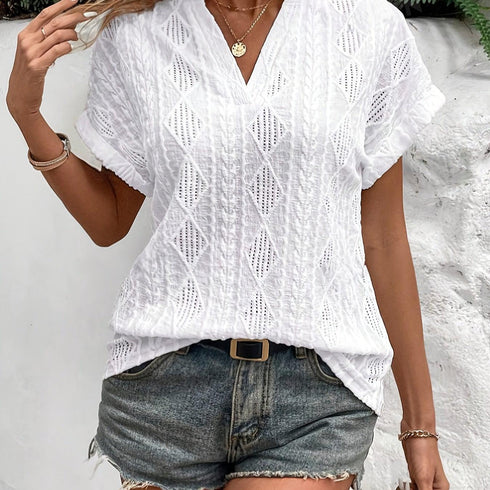 Geo Pattern Notched Neck T-Shirt