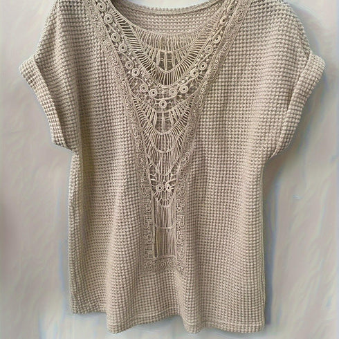 Contrast Lace Crew Neck T-Shirt