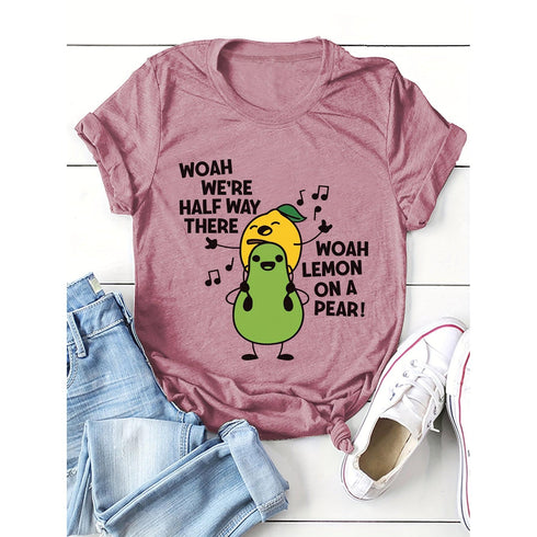 Women's Cartoon Fruit Print T-Shirt - Short Sleeve Top