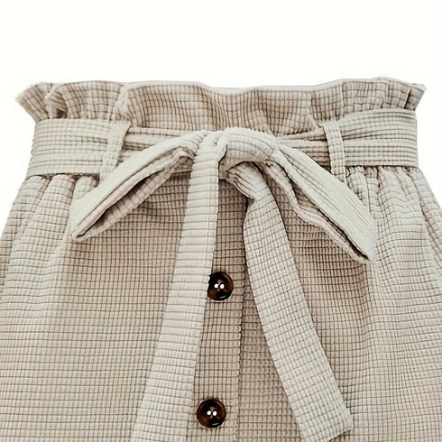 Solid Textured Casual Knotted Button Front Skirt