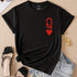 Q & Heart Print Crew Neck T-Shirt