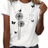 Dandelion & Butterfly Print T-Shirt Casual Crew Neck Top