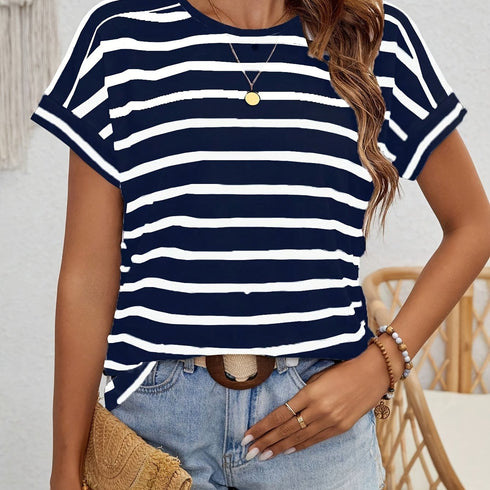Striped Crew Neck T-shirt for Women