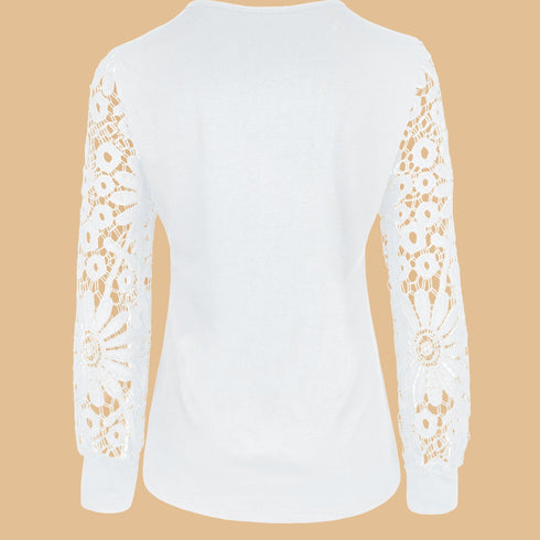 Women's Lace Contrast Pleated Long Sleeve T-Shirt