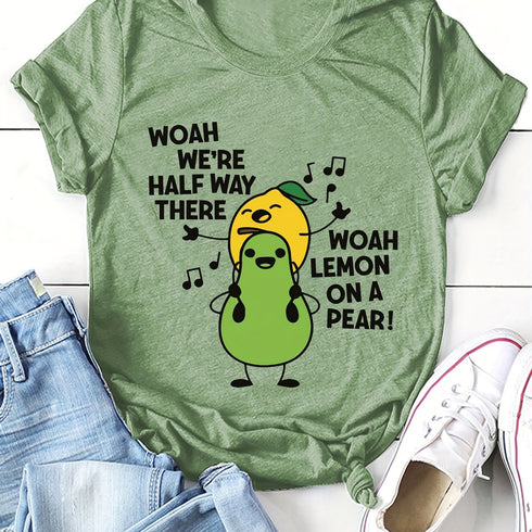 Women's Cartoon Fruit Print T-Shirt - Short Sleeve Top