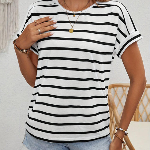 Striped Crew Neck T-shirt for Women
