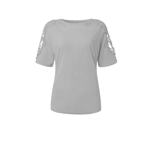 Women's Elegant Lace Crew Neck Short Sleeve T-Shirt