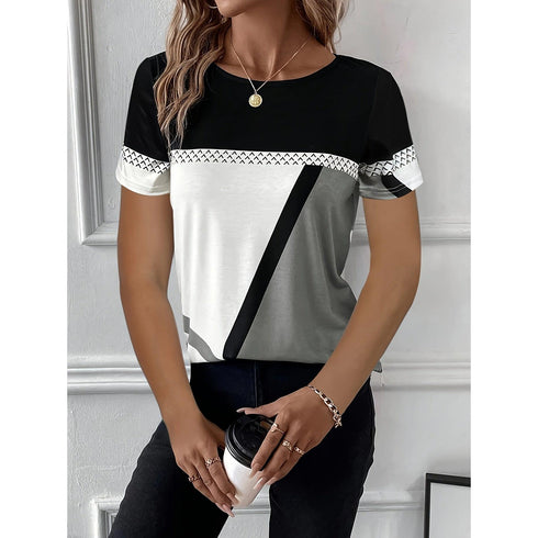 Color Block Crew Neck T-Shirt for Spring & Summer