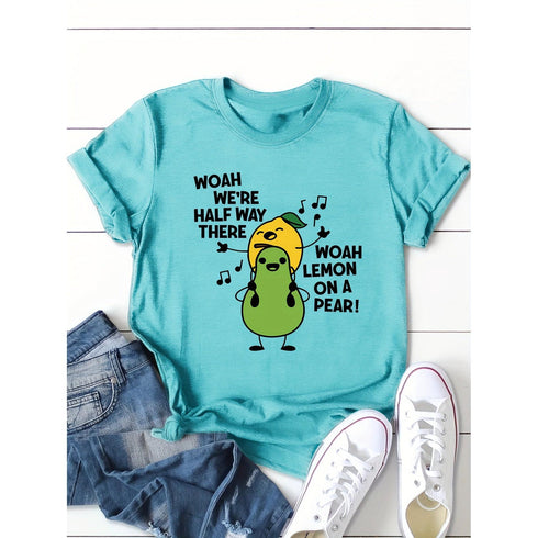 Women's Cartoon Fruit Print T-Shirt - Short Sleeve Top