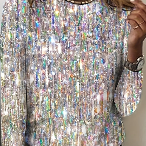 Allover Print Long Sleeve Crew Neck T-Shirt