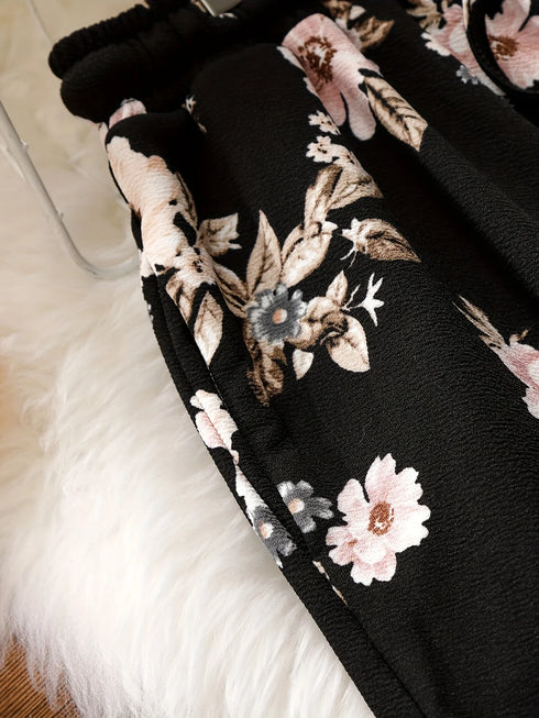 Plus Size Floral Print Wide Leg Trousers for Women