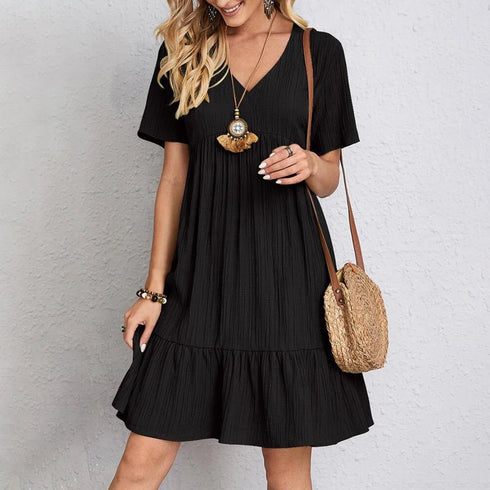 Summer Bohemian V-Neck Ruffled A-Line Mini Dress