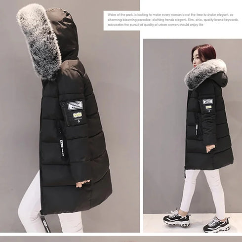 Elegant Hooded Winter Parka with Fur Collar