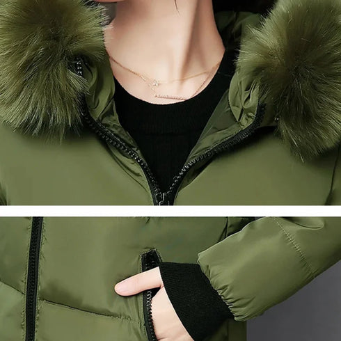 Elegant Hooded Winter Parka with Fur Collar