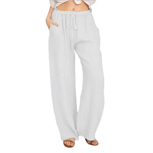 High Waist Wide-Leg Cotton Linen Pants for Women