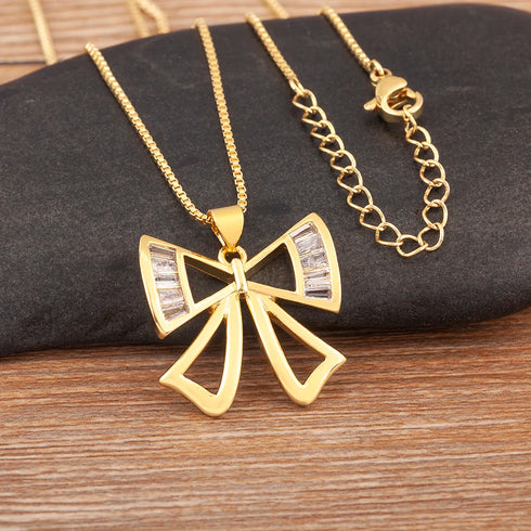 Nidin New Trendy Bow Knot Charm Pendant Necklace S/L Options