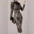 H Han Queen Autumn See Through Lace Pencil Dress Elegant Women