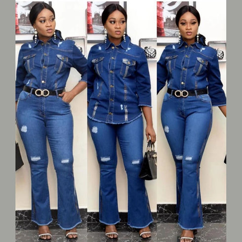 Women's Flared Denim Jeans with Ripped Detail