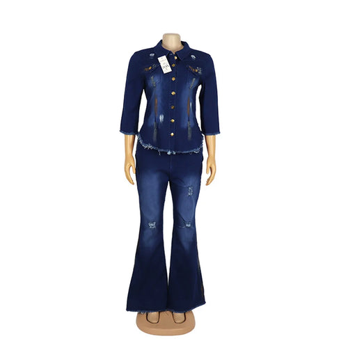 Women's Flared Denim Jeans with Ripped Detail