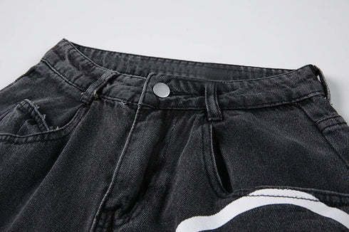 Black Loose Fit Wide Leg Denim Jeans