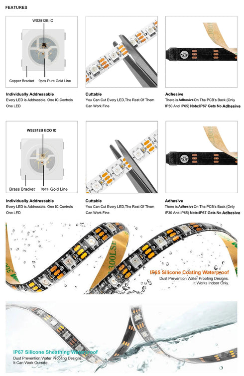 Individually Addressable WS2812B LED Strip Lights