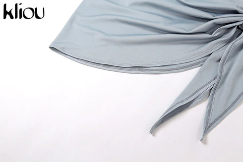 Kliou Solid Deep V Backless Two Piece Set in Black