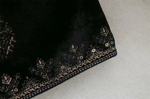 Women's Velvet Short Cardigan with Embroidery and Sequins