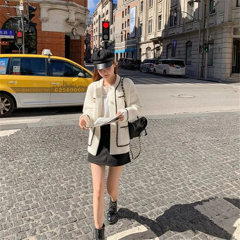 Chic White Cashmere Sweater Coat for Women