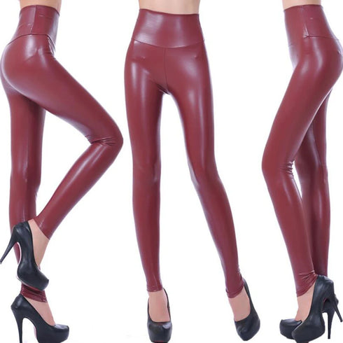 High Waisted PU Leather Leggings for Women